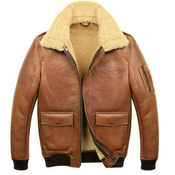 MEN'S RAF BOMBER AVIATOR REAL LEATHER JACKET SHEEP SKIN PILOT FLYING BROWN WINTER COAT