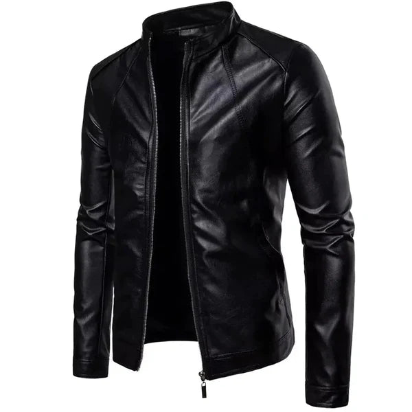 MEN'S SLIM FIT BLACK LEATHER BIKER JACKET