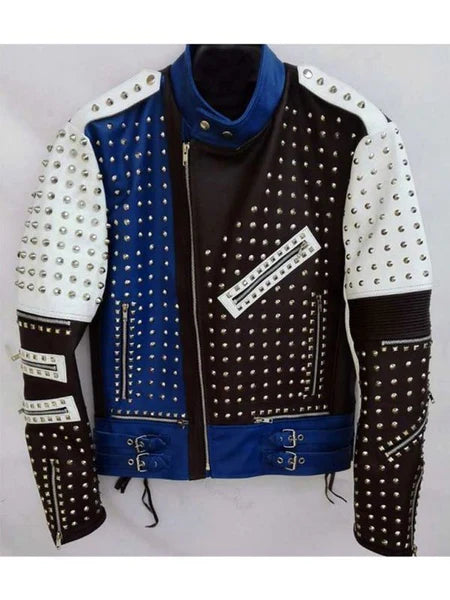 MEN'S REAL LEATHER STYLISH STUDDED CAFE RACER BIKER JACKET