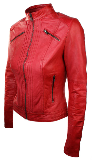 Women's Red Fashion Genuine Sheep Soft Leather Zipper Jacket