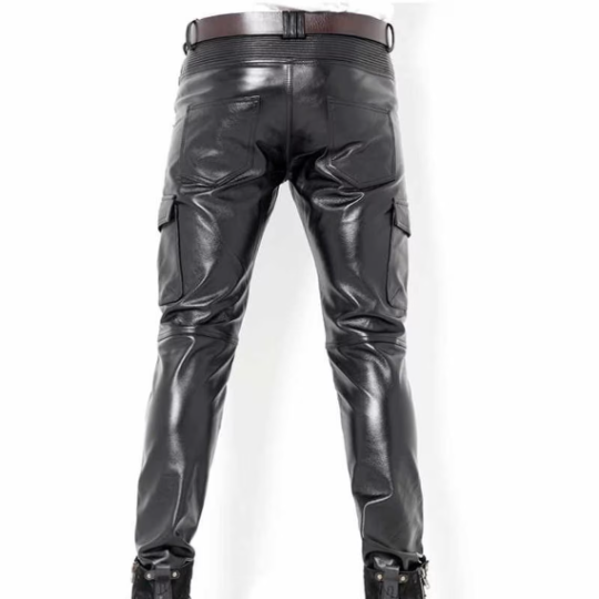 Men's Genuine Leather Black Pants Biker Slim Fit Sheep Leather - Handmade