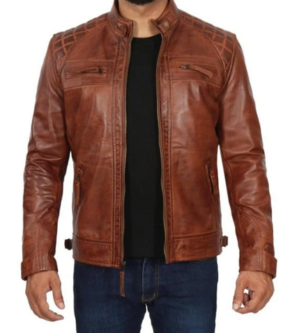 Men’s Motorcycle Vintage Cafe Racer Distressed Brown Biker Real Sheep Leather Jacket