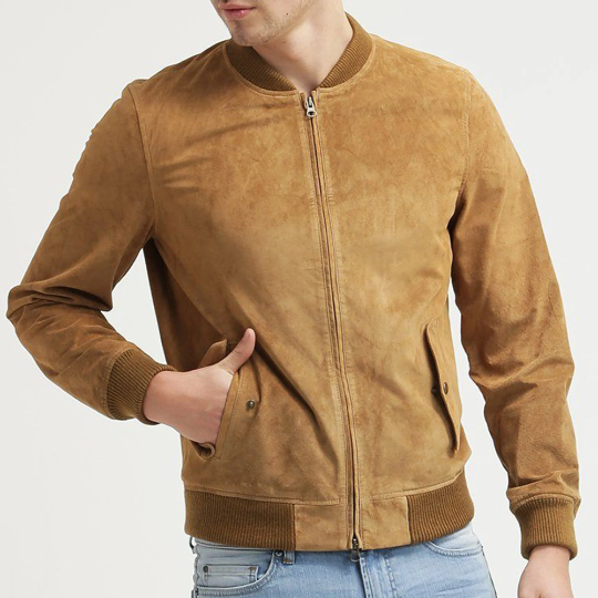 Men's Brown Suede Leather Jacket Slim fit Biker Motorcycle Bomber Casual Jacket