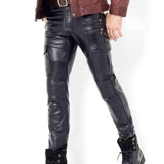 Men's Genuine Leather Black Pants Biker Slim Fit Sheep Leather - Handmade