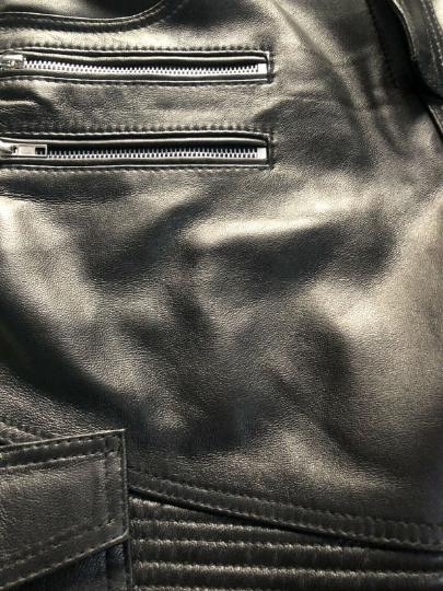 Men's Genuine Leather Black Pants Biker Slim Fit Sheep Leather - Handmade