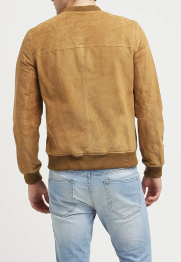 Men's Brown Suede Leather Jacket Slim fit Biker Motorcycle Bomber Casual Jacket