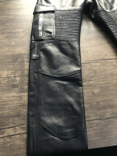 Men's Genuine Leather Black Pants Biker Slim Fit Sheep Leather - Handmade