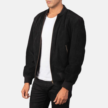 Men's Black Suede Leather Jacket Slim fit Biker Motorcycle Bomber Casual Jacket