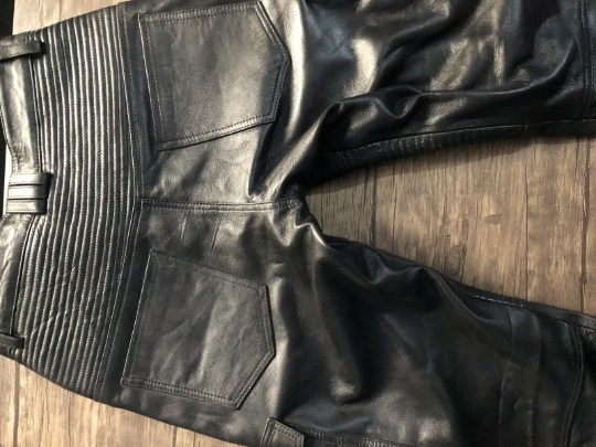 Men's Genuine Leather Black Pants Biker Slim Fit Sheep Leather - Handmade