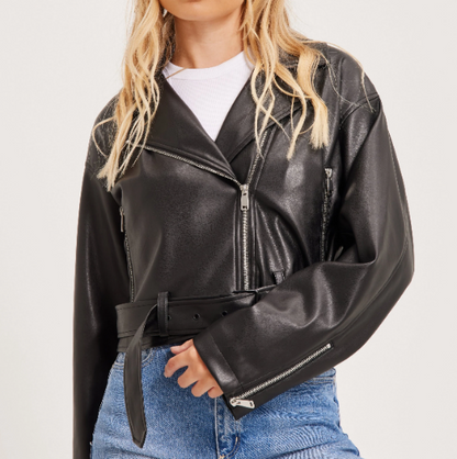 Women's Handmade Oversize Real Leather Black Bomber Jacket