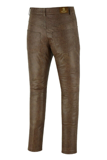 Mens Vintage Distressed Brown Leather Cowhide Motorcycle Jeans Trousers