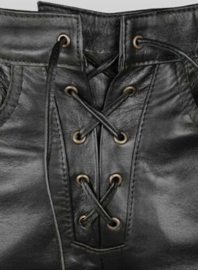 MEN'S LEATHER SIDE LACES PANTS HIGH QUALITY COWHIDE PLAIN LEATHER KILLER PANTS