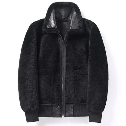 Men's RAF Bomber Aviator Real Leather Jacket Sheep Skin Pilot Flying Black Winter Fur Coat