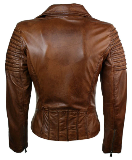 Women's Distressed Vintage Brown Fashion Genuine Sheep Soft Leather Waxed Jacket