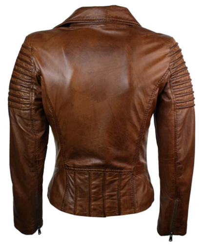 Women's Distressed Vintage Brown Fashion Genuine Sheep Soft Leather Waxed Jacket