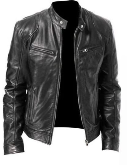 Men's vintage cafe racer black brown genuine leather slim fit retro biker jacket