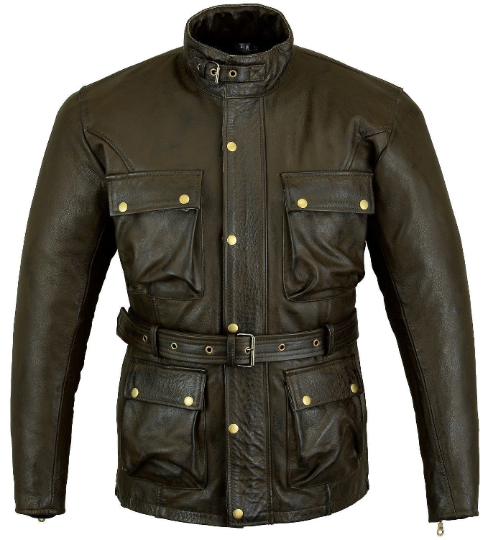 Men's Vintage Motorcycle Style Real Leather Biker Dark Brown Coat/Jacket