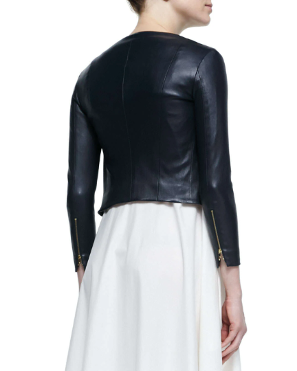 Women's Black Genuine Lambskin Real Soft Leather Bolero Shrug Cropped Jacket