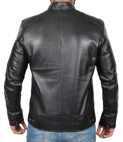 Men's Vintage Cafe Racer Black Genuine Sheep Leather Slim Fit Retro Biker Jacket