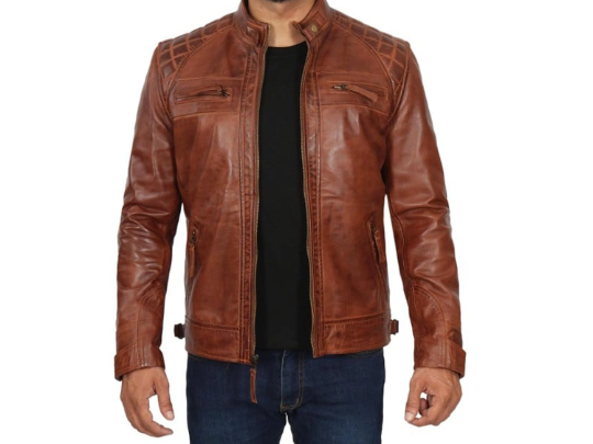 Men’s Motorcycle Vintage Cafe Racer Distressed Brown Biker Real Sheep Leather Jacket