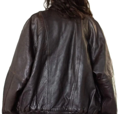 Women's Handmade Oversize Real Leather Vintage Brown Bomber Jacket Inactive