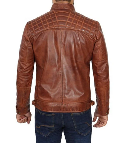 Men’s Motorcycle Vintage Cafe Racer Distressed Brown Biker Real Sheep Leather Jacket