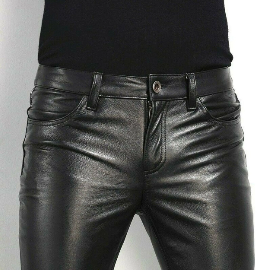 MEN'S REAL LEATHER GENUINE SHEEP LEATHER PARTY PANTS SLIM FIT REAL LEATHER PANT