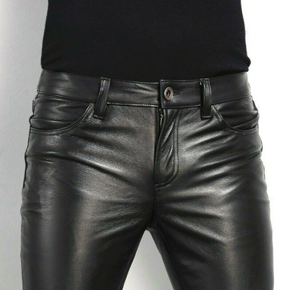 MEN'S REAL LEATHER GENUINE SHEEP LEATHER PARTY PANTS SLIM FIT REAL LEATHER PANT