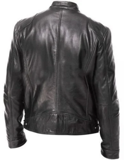 Men's vintage cafe racer black brown genuine leather slim fit retro biker jacket