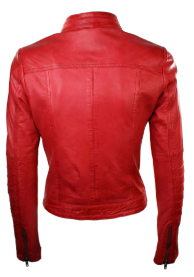 Women's Red Fashion Genuine Sheep Soft Leather Zipper Jacket