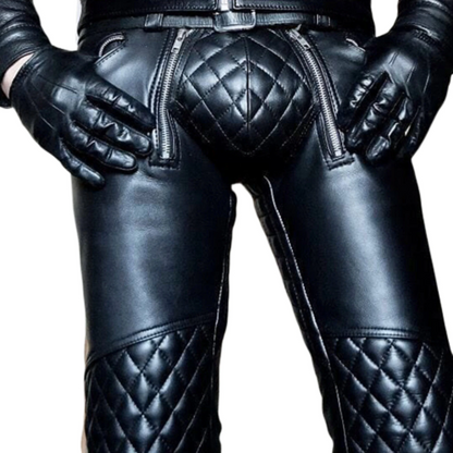 Men's Real Sheep Leather Party Pants Slim Fit Real Leather Black Pants