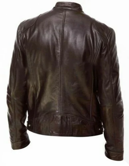 Men's vintage cafe racer black brown genuine leather slim fit retro biker jacket