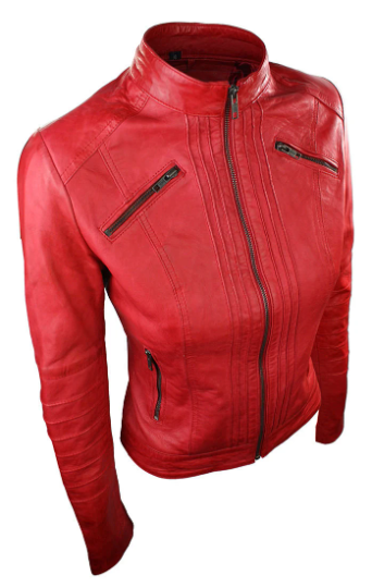 Women's Red Fashion Genuine Sheep Soft Leather Zipper Jacket