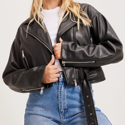 Women's Handmade Oversize Real Leather Black Bomber Jacket