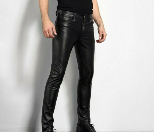 MEN'S REAL LEATHER GENUINE SHEEP LEATHER PARTY PANTS SLIM FIT REAL LEATHER PANT