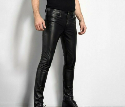 MEN'S REAL LEATHER GENUINE SHEEP LEATHER PARTY PANTS SLIM FIT REAL LEATHER PANT