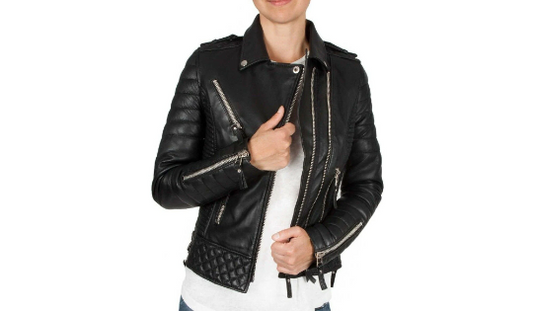 Women's Genuine Lambskin Leather Motorcycle Slim fit Designer Biker Jacket Black