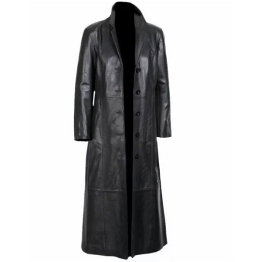 LEATHER TRENCH LONG COAT MEN WINTER OUTWEAR CLASSY GENUINE LAMBSKIN BLACK JACKET