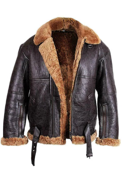 MEN'S RAF B3 BOMBER GINGER AVIATOR REAL LEATHER JACKET SHEEP SKIN PILOT FLYING DARK BROWN WINTER COAT