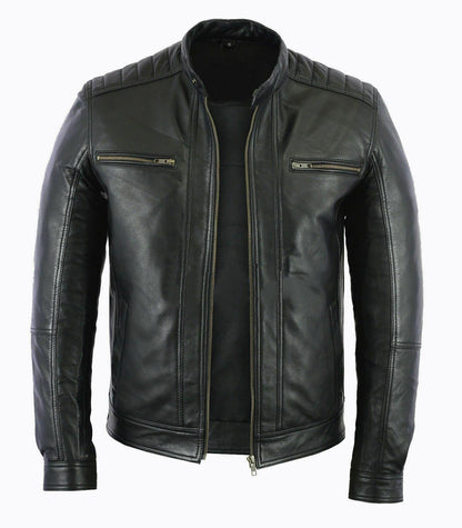 MEN'S FASHION REAL LEATHER LAMBSKIN LEATHER BIKER STYLE MOTORCYCLE JACKET