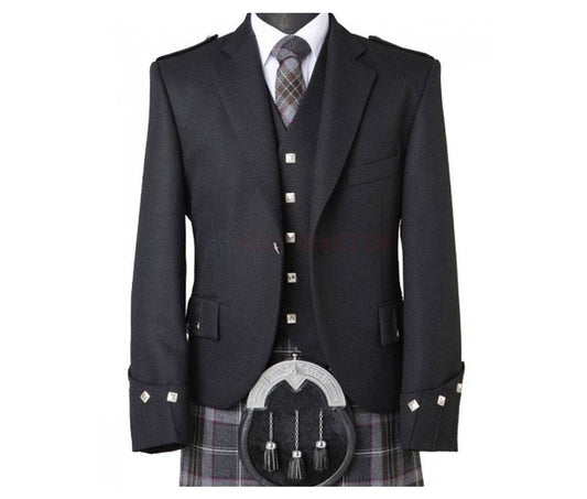 MEN'S BLACK HANDMADE SCOTTISH ARGYLE KILT JACKET & WAISTCOAT/VEST WEDDING DRESS