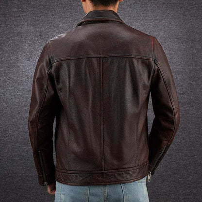 MEN'S VINTAGE BROWN DISTRESSED LEATHER JACKET BIKER STYLE REAL LEATHER JACKET