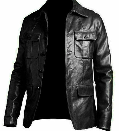 BLAZER COAT BIKER BLACK MOTORCYCLE BOMBER MEN'S VINTAGE TOP REAL LEATHER JACKET