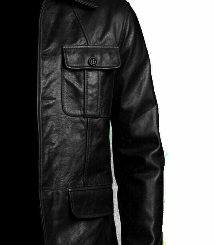 BLAZER COAT BIKER BLACK MOTORCYCLE BOMBER MEN'S VINTAGE TOP REAL LEATHER JACKET