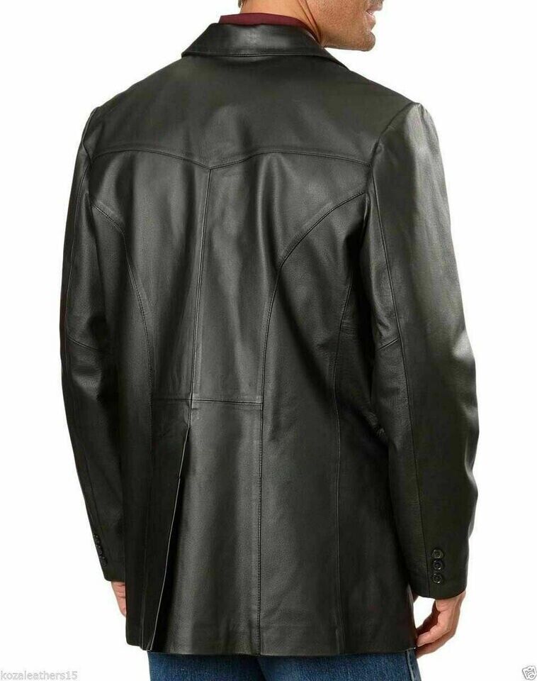 MEN'S GENUINE LAMBSKIN LEATHER BLAZER JACKET COAT TWO BUTTON BLACK REGULAR FIT COAT