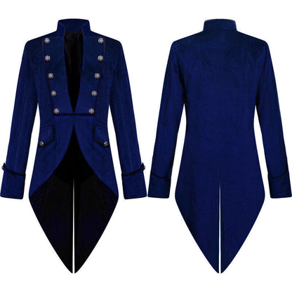 MEN'S STEAMPUNK VINTAGE BLUE TAILCOAT GOTHIC JACKET VELVET VICTORIAN FROCK COAT