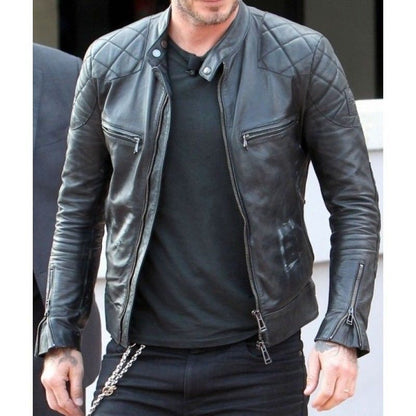 New Men's Leather Jacket Black Slim fit Motorcycle Real lambskin jacket.